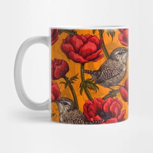 Wrens in a red anemone garden Mug